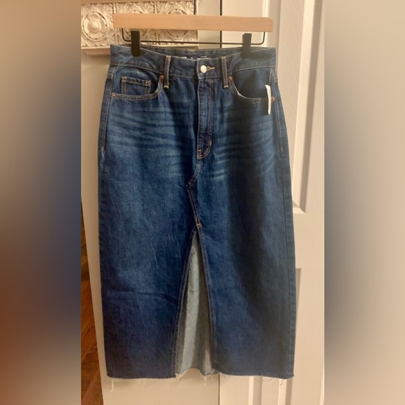 NWT High-Waisted Split-Front Cut-Off Non-Stretch Jean Maxi Skirt for Woman - 8 - Picture 5 of 9
